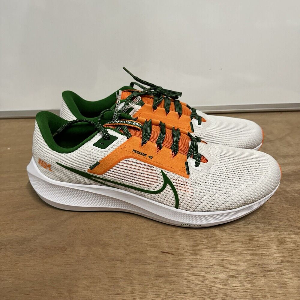 Nike Pegasus 40 Florida A&M Running Shoe Orange Green DZ5941-100 Men Size 15